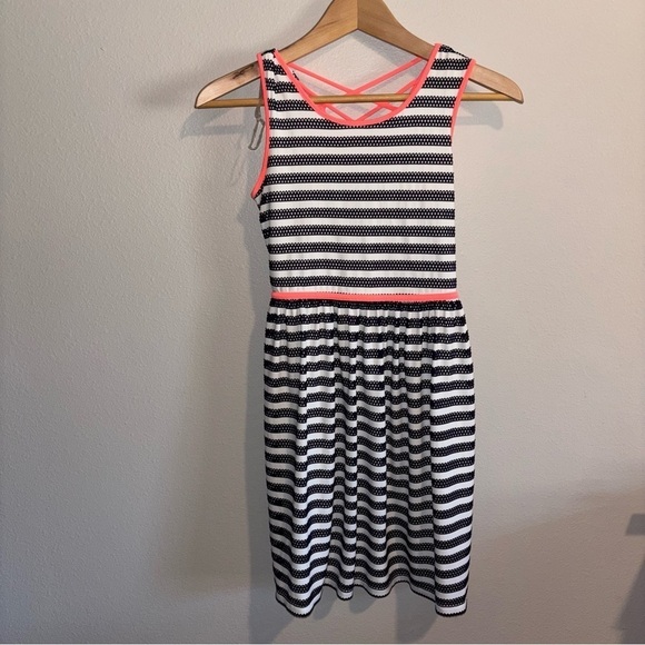 Speechless Other - Striped Navy and White Kids Dress with Pink Accents